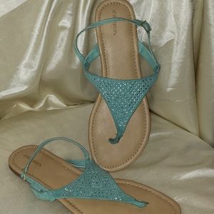 XHILIRATION rhinestone Thong Sandals MINT GREEN